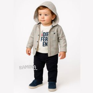 ست پیراهن کلاه دار، رکابی و شلوار کتان پسرانه آبی روشن لمون Lemon