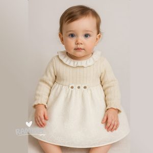 پیراهن بچه گانه دخترانه نخی کرم کد 5308 تونگز بیبی Tongs Baby