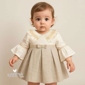 پیراهن بچه گانه دخترانه کنفی بژ کد 3919 تونگز بیبی Tongs Baby