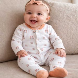 سرهمی جوراب دار نوزادی دخترانه طرح رنگین کمان بی ارگانیک Biorganic