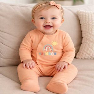 سرهمی جوراب دار نوزادی دخترانه طرح رنگین کمان بی ارگانیک biorganic