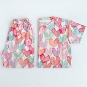 ست تیشرت شلوارک بچه گانه دخترانه طرح قلب رنگی کوکو Coco