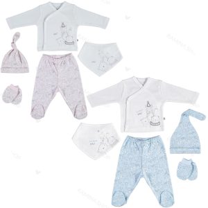 ست لباس بیمارستانی نوزادی 5 تکه طرح حیوانات بی ارگانیک Biorganic