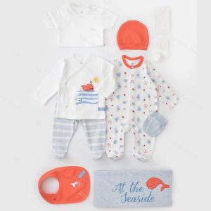 ست کامل لباس بیمارستانی نوزاد پسر 10 تکه طرح نهنگ دزد بی بیبی Bi Baby