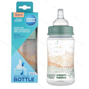 شیشه شیر آنتی کولیک طلقی 240 میل طرح کوهستان رنگ سبز کانپول Canpol