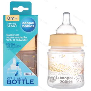 شیشه شیر آنتی کولیک طلقی 120 میل طرح کوهستان رنگ بژ کانپول Canpol