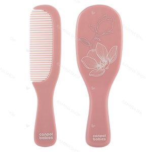 شانه و برس نوزاد دخترانه با الیاف طبیعی طرح گلد صورتی کانپول Canpol