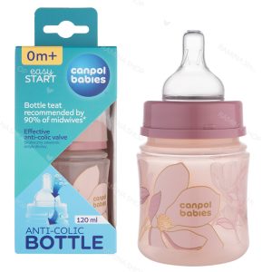 شیشه شیر آنتی کولیک طلقی 120 میل طرح گلد رنگ صورتی کانپول Canpol