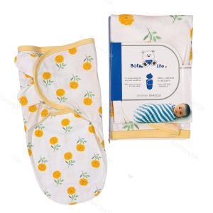 قنداق چسب دار نوزاد دخترانه طرح گل نارنجی بیبی فورلایف Baby4life