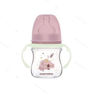 شیشه شیر طلقی آنتی کولیک 120 میل طرح کوالای خوابیده صورتی کانپول Canpol