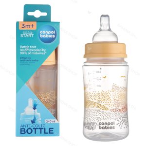 شیشه شیر آنتی کولیک طلقی 240 میل طرح کوهستان رنگ بژ کانپول Canpol