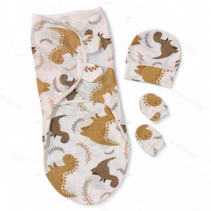 قنداق چسبی نوزاد با کلاه و دستکش سری لبوبو طرح دایناسور بیبی فورلایف Baby4life