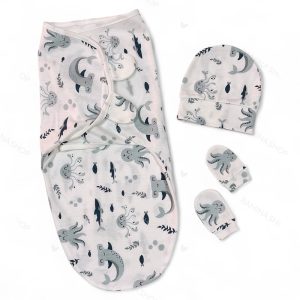 قنداق چسبی نوزاد با کلاه و دستکش سری لبوبو طرح دریایی بیبی فورلایف Baby4life