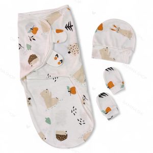 قنداق چسبی نوزاد با کلاه و دستکش سری لبوبو طرح کدوحلوایی بیبی فورلایف Baby4life