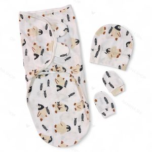 قنداق چسبی نوزاد با کلاه و دستکش سری لبوبو طرح پنگوئن بیبی فورلایف Baby4life