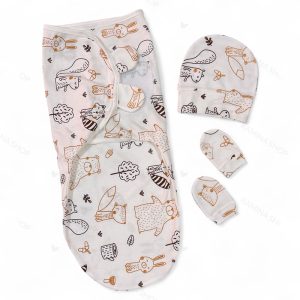 قنداق چسبی نوزاد با کلاه و دستکش سری لبوبو طرح حیوانات بیبی فورلایف Baby4life