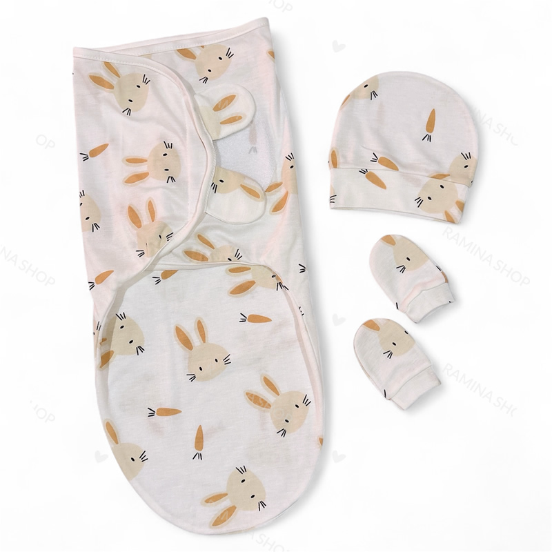 قنداق چسبی نوزاد با کلاه و دستکش سری لبوبو طرح خرگوش بیبی فورلایف Baby4life