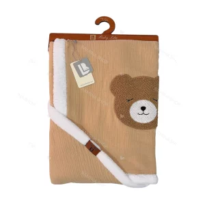 پتو خز دار کلاهدار موسلین نوزاد طرح خرس بیبی لایک Baby Like