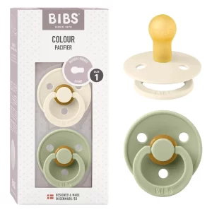 پستانک لاتکس سر گرد نوزاد 6 تا 18 ماه COLOUR سبز و شیری 2 عددی بیبس Bibs