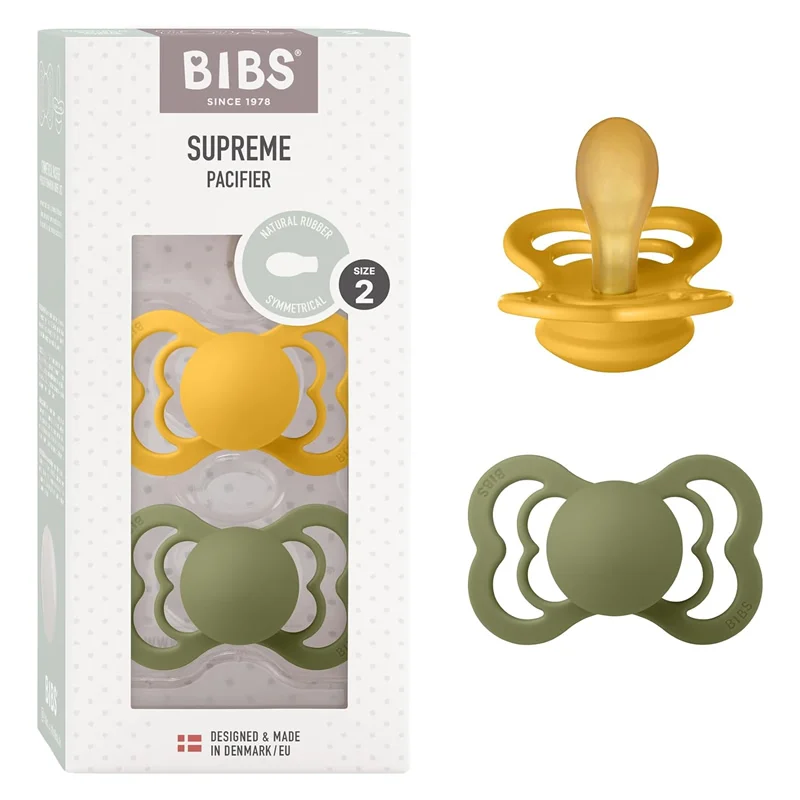 پستانک بادامی لاتکس 6 تا 18 ماه مدل Supreme زیتونی و عسلی 2 عددی بیبس Bibs