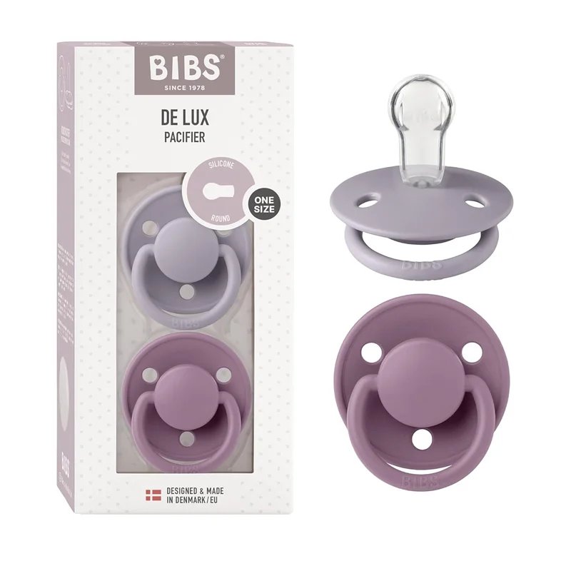 پستانک گرد نوزاد 0 تا 6 ماه De Lux طوسی و بنفش 2 عددی بیبس Bibs