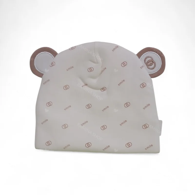 کلاه گرد نوزادی 0 تا 6 ماه گوش دار طرح خرس