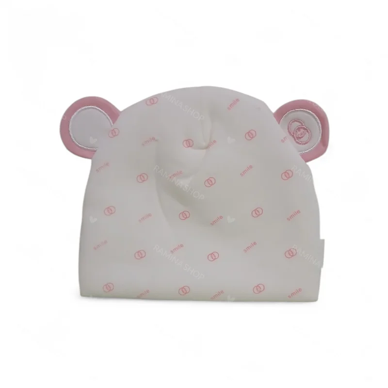 کلاه گرد نوزادی 0 تا 6 ماه گوش دار طرح خرس