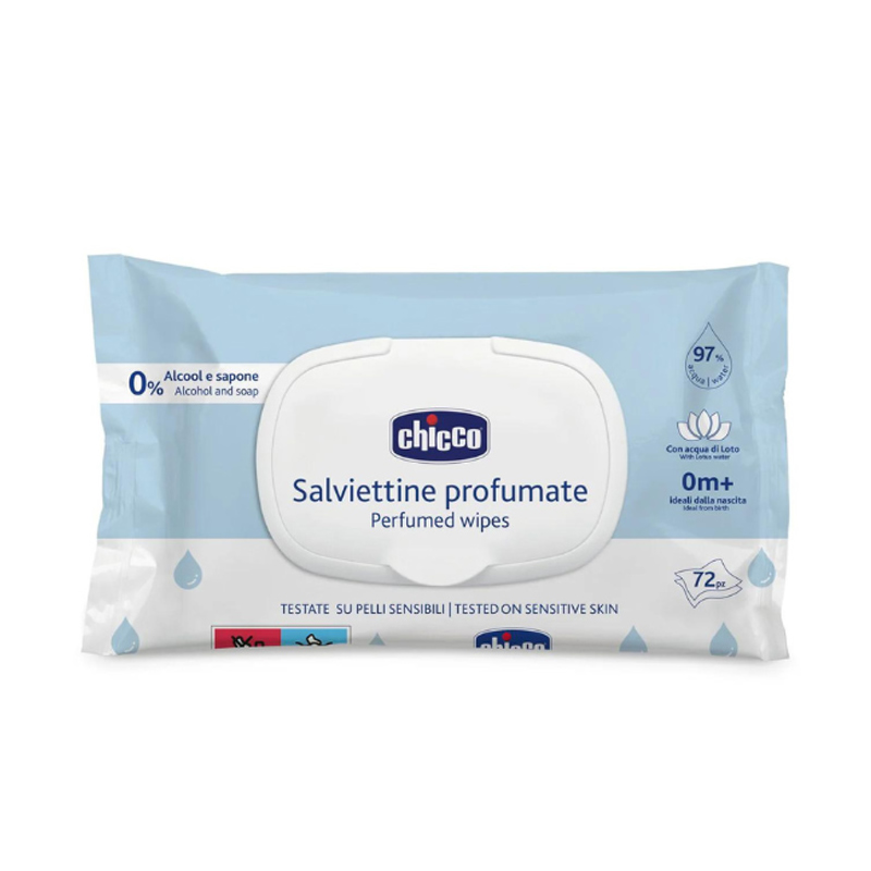 دستمال مرطوب درب دار کودک با عصاره نیلوفر آبی 72 عددی چیکو Chicco