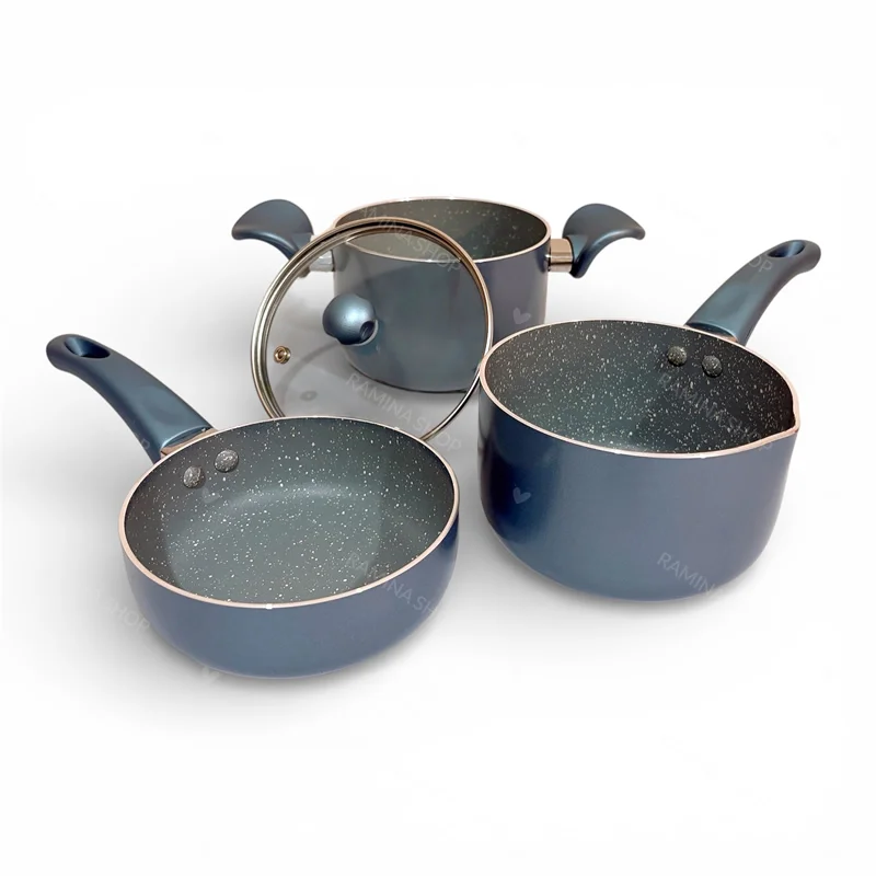 سرویس قابلمه کودک گرانیتی 4 پارچه مدل نلیا آبی فیروزه ای عروس Aroos