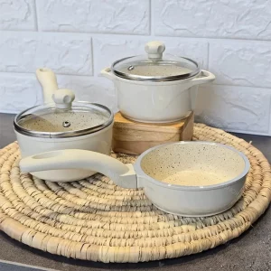 سرویس قابلمه گرانیتی 5 پارچه نوزاد مدل ویکتوریا کرم عروس Aroos