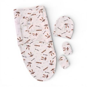 ست قنداق، کلاه و دستکش نوزاد سری لبوبو طرح خرگوش بیبی فورلایف Baby4life