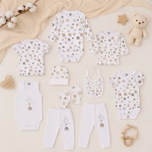 ست لباس نوزاد 10 تکه نخ پنبه طرح فیل بیبی فورلایف Baby4life
