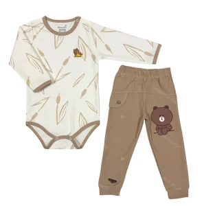 ست زیردکمه ای بلند و شلوار کودک طرح بامبو به آوران Behavaran