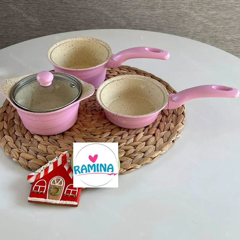 سرویس قابلمه گرانیتی 4 پارچه نوزاد مدل دیاکو صورتی عروس Aroos