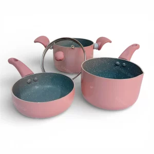 سرویس قابلمه کودک گرانیتی 4 پارچه مدل نلیا صورتی عروس Aroos