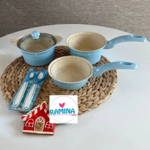 سرویس قابلمه گرانیتی 4 پارچه نوزاد مدل دیاکو آبی عروس Aroos