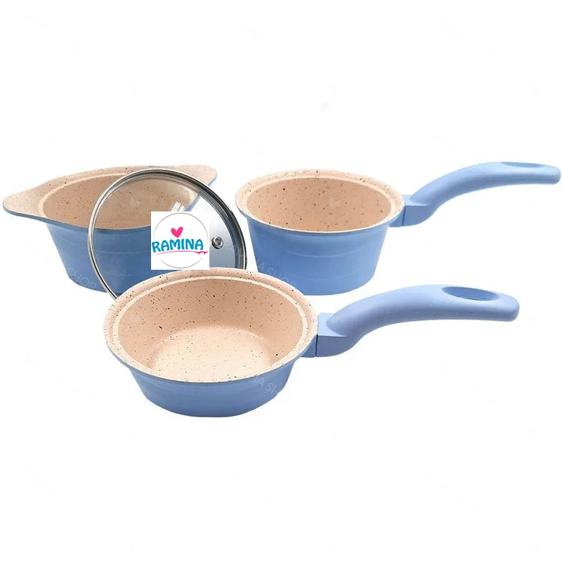 سرویس قابلمه گرانیتی 4 پارچه نوزاد مدل دیاکو آبی عروس Aroos