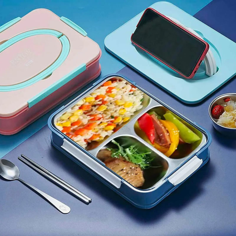 لانچ باکس 3 قسمتی همراه با قاشق و چاپستیک استیل Enjoy