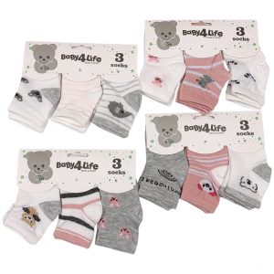 جوراب نوزادی ساقدار 0 تا 6 ماه سه جفتی طرح دار بیبی فورلایف Baby4life