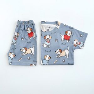 ست تیشرت شلوارک پسرانه طرح سگ Woof کوکو Coco