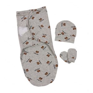 ست قنداق، کلاه و دستکش نوزاد سری لبوبو طرح خرسی بیبی فورلایف Baby4life
