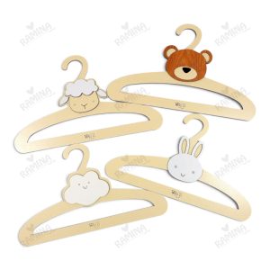 چوب لباسی چوبی 4 عددی طرح حیوانات کد 005 بیبی فورلایف Baby4life