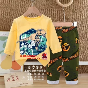ست بلوز شلوار پسرانه نخی بچه گانه طرح ژوراسیک Dinamic Baby
