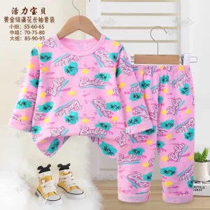 ست بلوز شلوار دخترانه نخی کودک طرح باربی Dinamic Baby