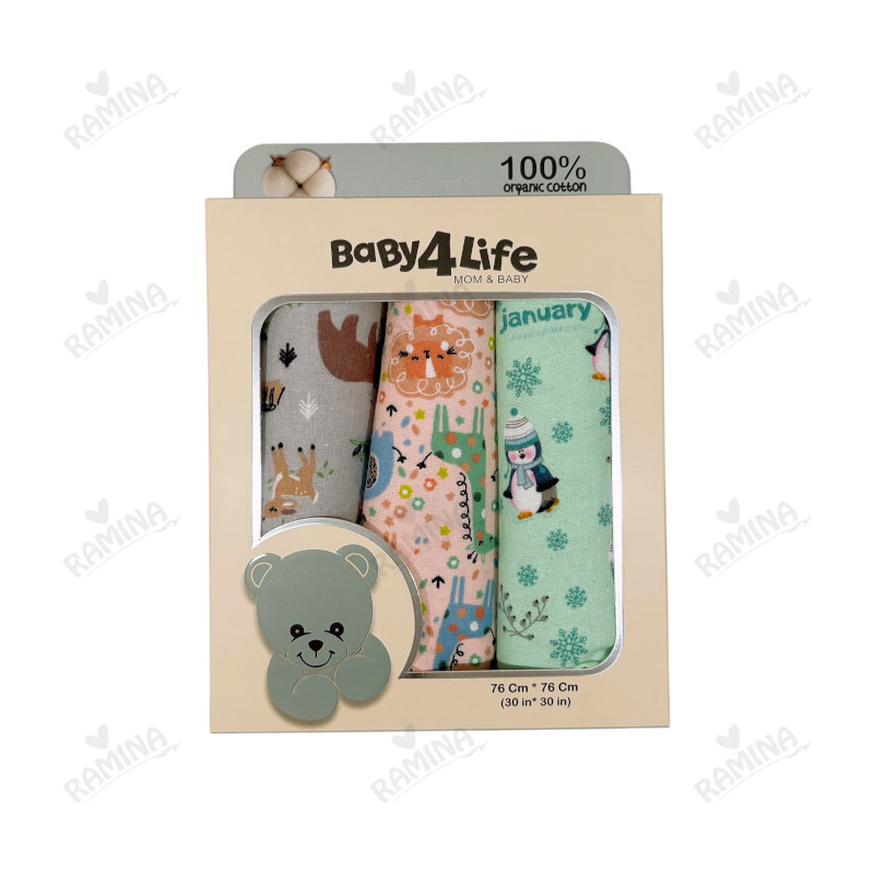 خشک کن نوزاد طرح دار جعبه 3 عددی کد 1049 بیبی فورلایف Baby4Life