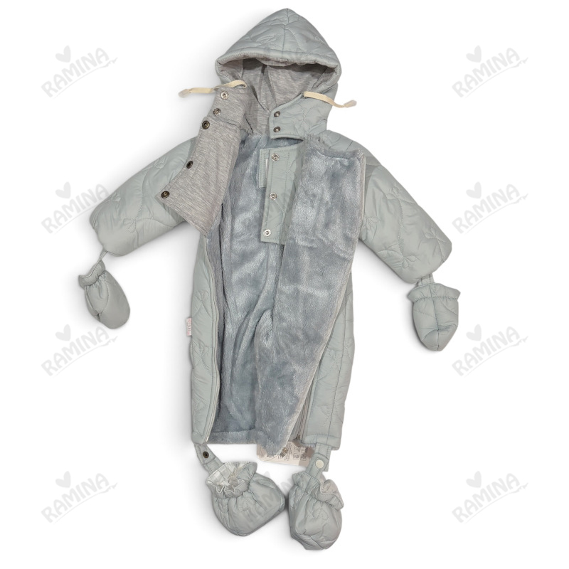 کاپشن سرهمی کلاه دار با دستکش و جوراب رنگ آبی بیبی بو Baby Boo