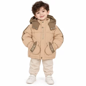 کاپشن کلاه دار کودک همراه دستکش 2 تا 6 سال کرم