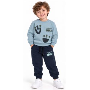 ست بلوز و شلوار دورس پسرانه 2 تا 5 سال کد 1111 طرح smile رنگ آبی مبین Mobin