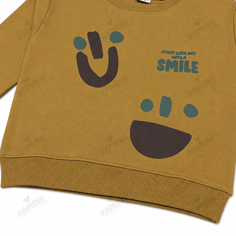 ست بلوز و شلوار دورس پسرانه 2 تا 5 سال کد 1111 طرح smile رنگ شتری مبین Mobin