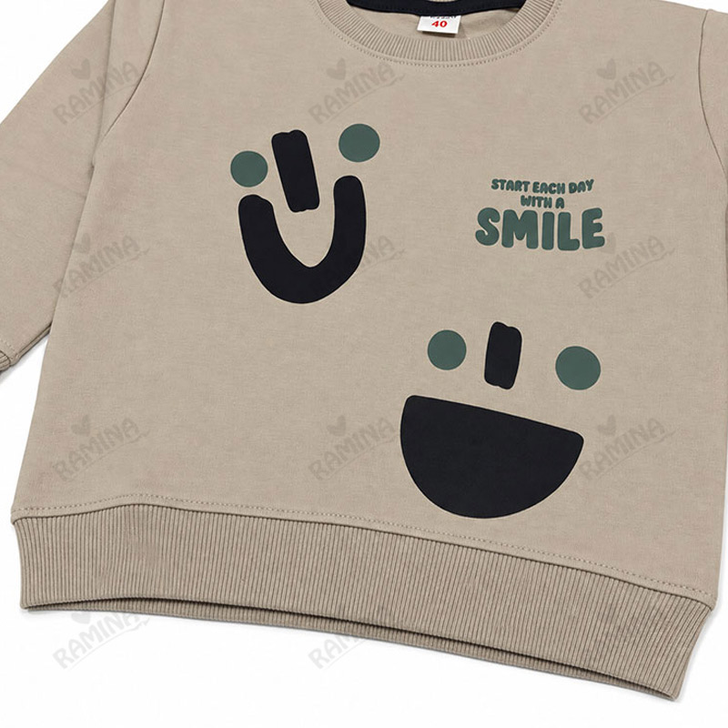 ست بلوز و شلوار دورس پسرانه 2 تا 5 سال کد 1111 طرح smile رنگ طوسی مبین Mobin